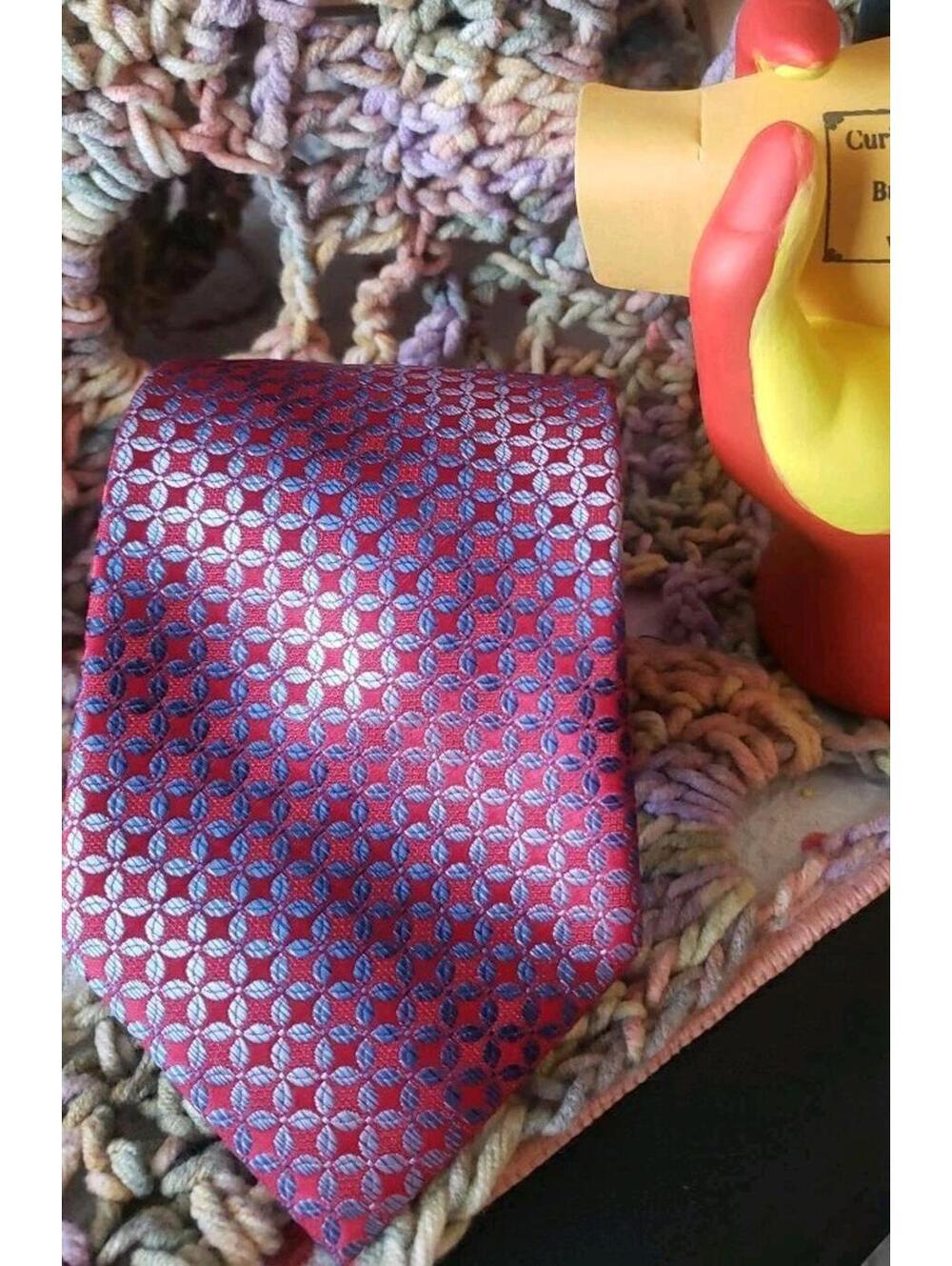 Stafford Tie Red Blue Silver Geometric Handmade Stars